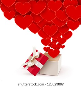 Open box with flying hearts