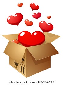 open box with flying hearts