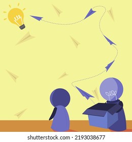 Open Box With Flying Paper Planes Presenting New Free Ideas. Exposed Crate Floating Origami Kites Towards The Sky