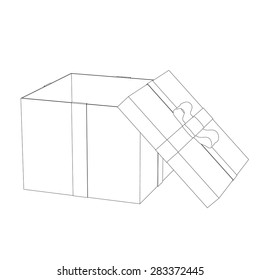 Open Box gift with bow contour closeup on a white background