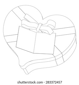 Open Box gift with bow contour closeup on a white background