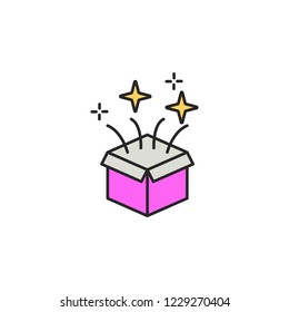 open box with a gift icon. Element of magic icon for mobile concept and web apps. Color open box with a gift icon can be used for web and mobile