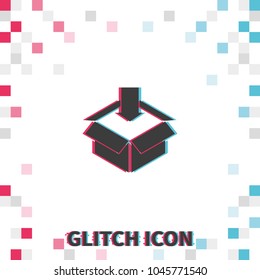 Open box  glitch effect vector icon.