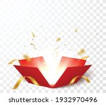 Open box with gold confetti , isolated on transparent background