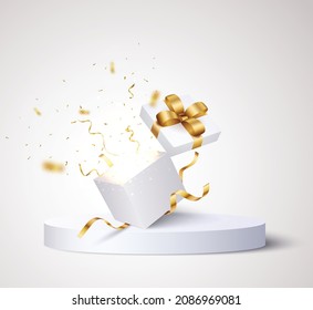 Open box with Gold confetti , isolated on transparent background