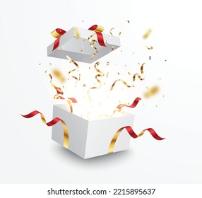 Open box with gold confetti , isolated on transparent background