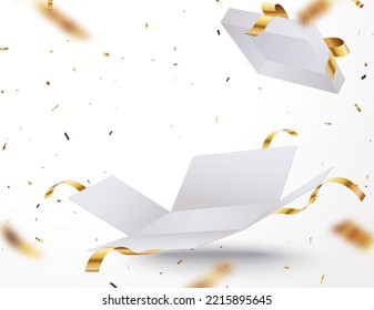 Open box with gold confetti , isolated on transparent background