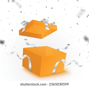 Caja abierta con confeti de oro, aislada en fondo transparente