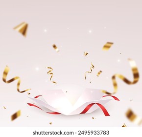 Open box with gold confetti , isolated on transparent background