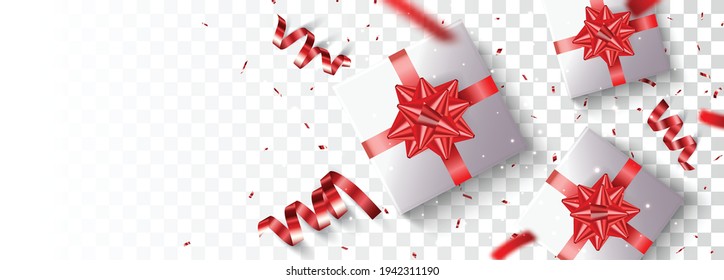 Open box with gold and red confetti , isolated on transparent background