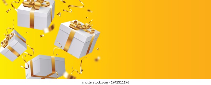 Open box with gold and red confetti , isolated on transparent background