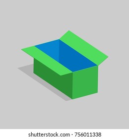 Open box of green outside and blue inside collor. The concept of a holiday. Vector illustration.