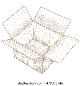 Open box. Hand drawn sketch. Vector illustration isolated on white background
