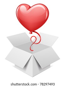 Open box with heart as balloon vector illustration. Eps 10.