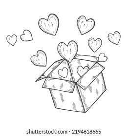 open box with heart charity humanitarian international day isolated doodle hand drawn sketch with outline style