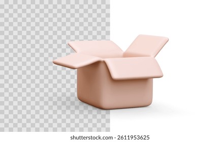 Open Box Icon in 3D Minimal Style with Soft Pastel Color, Ideal for App UI, Delivery, or Storage Concepts. Transparent and White Backgrounds Included. Vector Illustration.