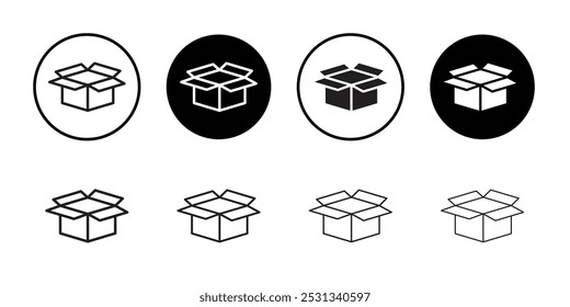 Icono de caja abierta Vector de contorno blanco y negro