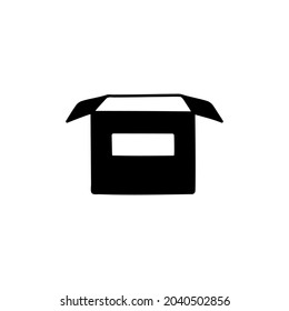 Open box icon, carton box package open icon in solid black flat shape glyph icon, isolated on white background 
