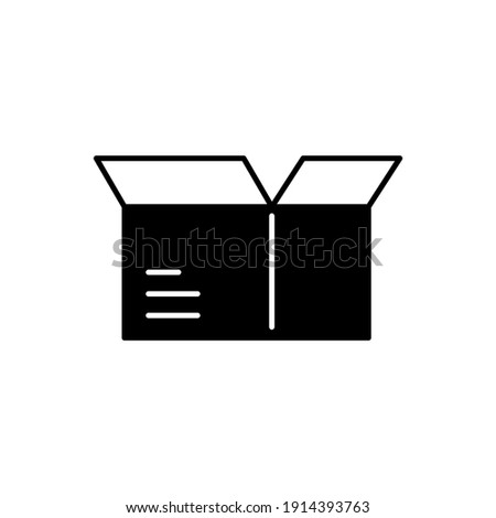 Open box icon, carton box package open icon in solid black flat shape glyph icon, isolated on white background 