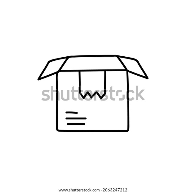 Open box icon, carton box\
package open icon in flat black line style, isolated on white\
background 