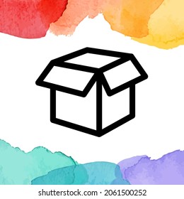 open box icon with colorful cloud background. vector illustration