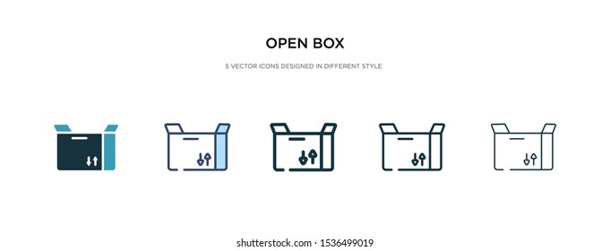 open box icon in different style vector illustration. two colored and black open box vector icons designed in filled, outline, line and stroke style can be used for web, mobile, ui