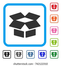 Open Box icon. Flat grey iconic symbol in a light blue rounded square. Black, gray, green, blue, red, orange color additional versions of Open Box vector.