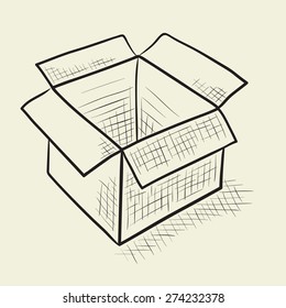 Open box icon isolated. Hand drawing sketch illustration