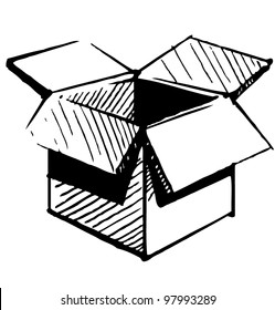 Open box icon isolated on white background. Hand drawing sketch illustration