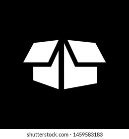 Open Box Icon On Black Background. Black Flat Style Vector Illustration.