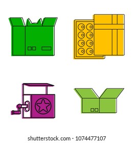 Open box icon set. Color outline set of open box vector icons for web design isolated on white background
