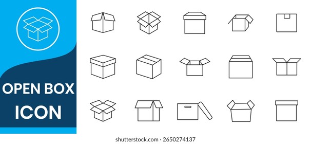 Open Box icon set. open package vector icon. open product cardboard carton paper parcel sign. empty delivery storage box symbol for UI designs