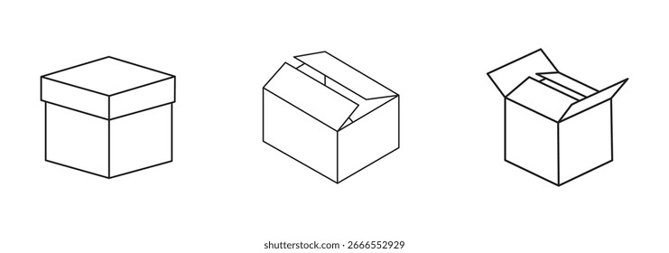 Box-Symbolsatz öffnen. Paket-Vektorsymbol öffnen. offenes Produkt-Pappkarton Papier Paketzeichen. Abstract Cube Hexagon Logo für Website-Design und mobile, App-Entwicklung. 10 EPS