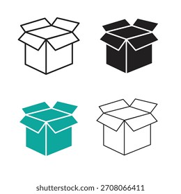Conjunto de iconos de caja abierta: Vector de línea de paquete abierto, paquete de iconos de apertura de paquete: Vector de caja de línea limpia, Colección de iconos de Vector de caja abierta: estilo de línea simple