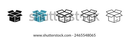 Open Box icon set. open package vector icon. open product cardboard carton paper parcel sign. empty delivery storage box symbol for UI designs.