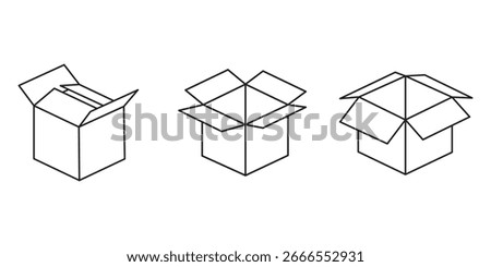Open Box icon set. open package vector icon. open product cardboard carton paper parcel sign. Abstract Cube Hexagon Logo for website design and mobile, app development. eps 10