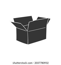 Open Box Icon Silhouette Illustration. Carton Package Vector Graphic Pictogram Symbol Clip Art. Doodle Sketch Black Sign.