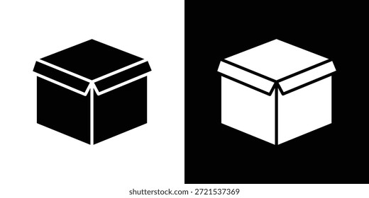 Paquete de diseño de ilustración plana de Vector de silueta de icono de caja abierta.