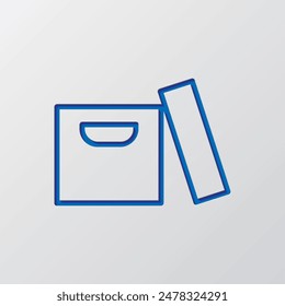 Open box icon vector. Flat design. Paper cut design. Cutted blue symbol with shadow. Gray background.ai