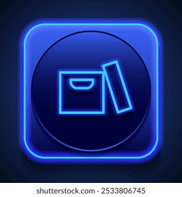 Open box icon vector. Flat design. Blue neon style on button. With shadow.ai