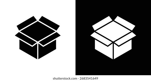 Ícone de caixa aberta para gráficos vetoriais. Conjunto de vetor preto sólido plano