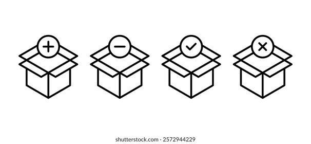 Open Box Icon Vector Set. Delivery Boxes And Package Symbol