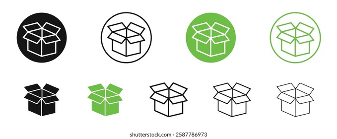 Open Box icons in black and green colors collection