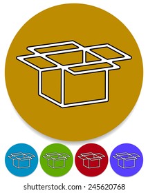 Open box icons for packaging, logistics or shipment concepts. Cardboard, paperboard boxes. Vector.