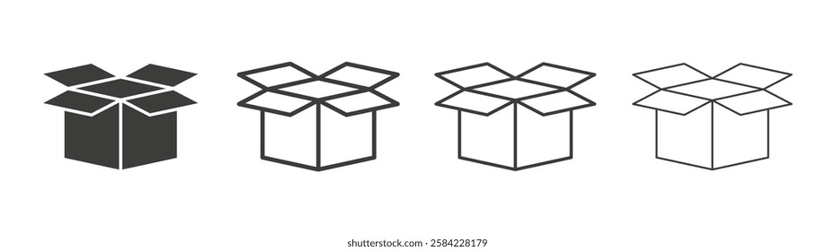 Open Box icons set. Liner outlined and flat black color