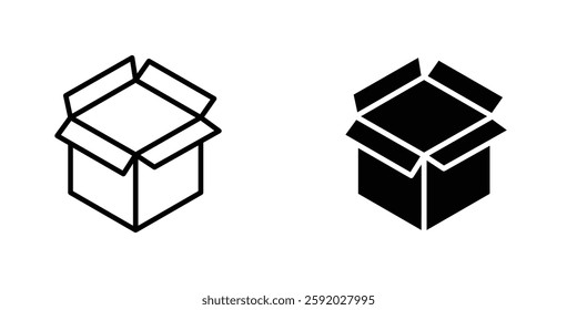 Open Box icons. stroke line and black solid icons