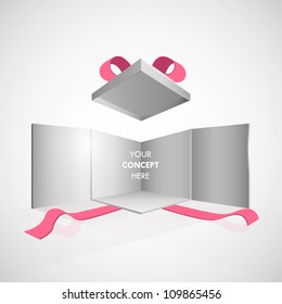 Open box illustration on isolated grey background. Vector design.
