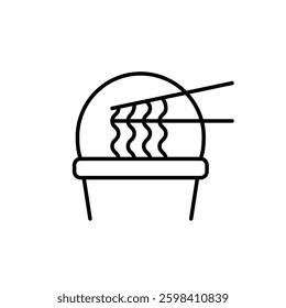 Open box of instant noodles and chopsticks. Fast food, snack on the go. Asian cuisine takeaway. Pixel perfect, editable stroke vector icon