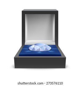 Open box for jewelry with diamond inside on a white background
