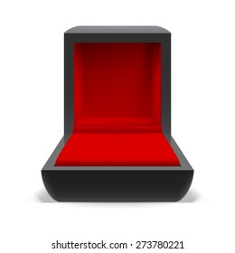 Open box for jewelry with a red interior on a white background